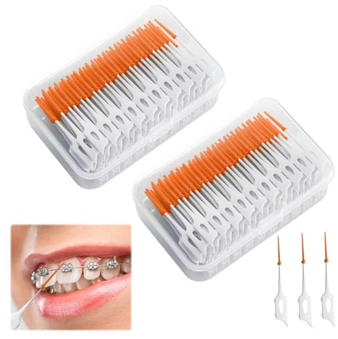 400 scovolini interdentali in silicone arancioni spazzolini dentali bastoncini per filo interdentale con custodia per filo interdentale bastoncini per filo interdentale stuzzicadenti spazzolini