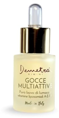 Demetra Gocce Multiattive Viso – Siero Booster Concentrato con Bava di Lumaca 98% e Vitamine Liposomiali A-E-F-C – Trattamento Antiage Illuminante – 15 ml