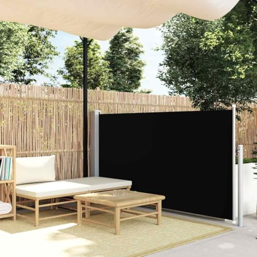 Patio Retractable Side Awning with UV-Resistant Polyester, Tear-Resistant, Automatic Roll-Back, Privacy Screen, Garden Awning, Free Standing Awning, Black, 120x500 cm