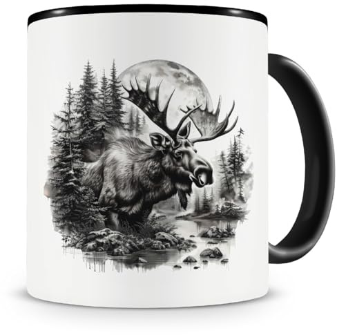 Samunshi® Tasse mit Elch im Wald Motiv Teetasse für Tier Fans Waldtiere Heimischetiere Kaffeetasse Lustige Tassen zum Geburtstag für Elch Fans Mug Kaffee Tee
