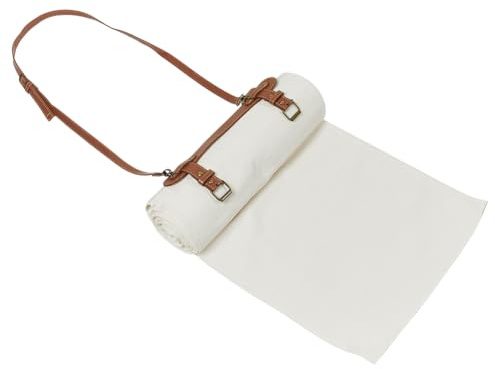 UNICRAFTALE Weiße wasserdichte Picknickdecken Extra Groß Klappbar Outdoor Strandmatte Mit PU Lederriemen Polycotton Picknickdecken Für Camping Park Strand Grasbedarf Etwa 2x1,5m