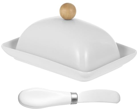 ROMISBABA Mantequillera de Cerámica Blanca con Tapa Bandeja para Mantequilla Resistente y Fácil de Limpiar Adecuado para Encimera y Refrigerador