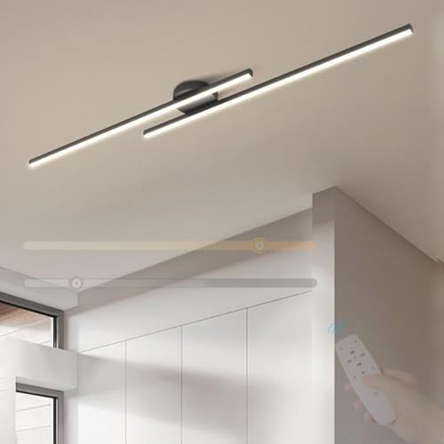 GZZBMY LED Deckenlampe mit Fernbedienung Dimmbare Modern Deckenleuchte Lange Minimalistisch Metall Deckenbeleuchtung für Küche Wohnzimmer Schlafzimmer Esszimmer 3000K-6500K (Schwarz,100cm)