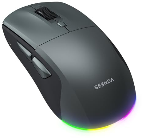 Seenda MOU110 Wireless Bluetooth Mouse, Rechargeable Light-Up, Black Grey | Multi-Device with Bluetooth&2.4G USB, Silent Clicks, 3-Level DPI, Ergonomic Computer LED Mouse for Laptop PC Mac iPad Tablet