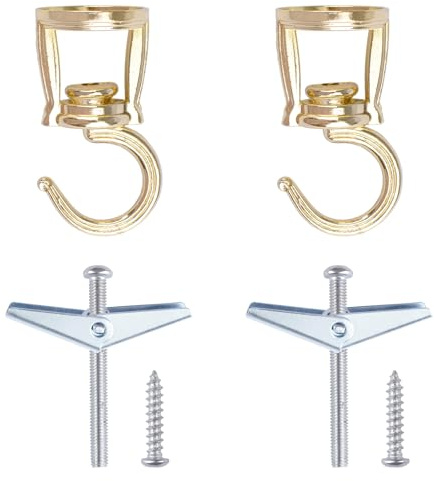 INCREWAY Lot de 2 crochets pivotants robustes pour plafond avec vis et ailettes à bascule pour suspendre des plantes, lustres et paniers (doré)