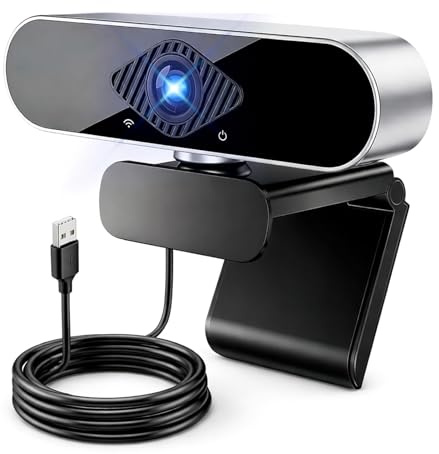 Webcam 1080P Full HD con Micrófono Estéreo Dual, Cámara Web PC Autofocus con Cubierta de Privacidad, USB Plug and Play Web Cam para Ordenador Portátil Streaming Videollamada Zoom Skype, Rotación 360°