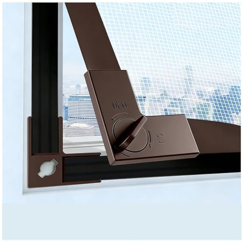 Mosquitera Magnética Ajustable para Ventana 55x135cm, Malla de Fibra de Vidrio, Imanes Autosellantes Reforzados con Marco Completo y Clips de Fijación, Kit DIY Fácil Montaje (Marrón 1,90 * 130cm)