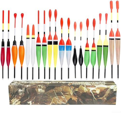 Flotadores de pesca de madera de balsa, indicadores de mordida visibles brillantes para pesca en mar y lago, accesorios de aparejos de varios tamaños (20 piezas)