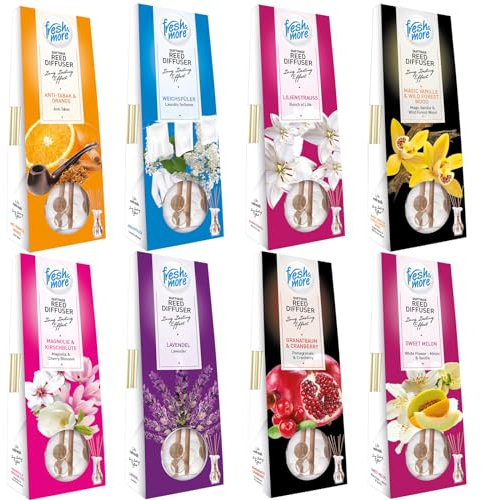 Fresh & More Duftvase Mix 6er Pack je 35 ml Reed Diffuser | 6 zufällig ausgewählte Duftvasen aus 8 Varianten