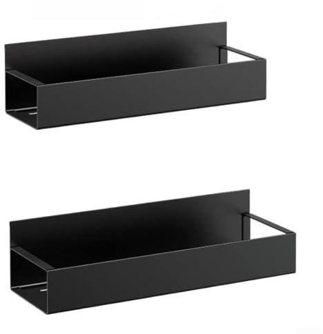 Magnetisk kylskåpshylla av kolstål svart (liten) | Stark magnetisk fastsättning håller kryddburkar och flaskor, justerbara krokar för redskap