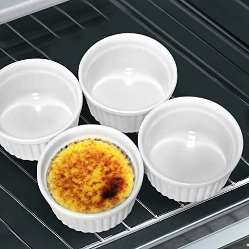 Cinf Porcelain Ramekins 6 oz Pudding Cup Baking Cup Bowls Dishes, Set of 4,Souffle Cups Dishes, Dipping Sauce,Creme Brulee, Custard Cups, Desserts, Oven, Microwave, Freezer and Dishwasher Safe