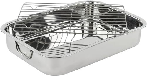 Menax - Bandeja Horno Universal Acero Inoxidable - Fuente para Horno con Rejilla - Bandejas Acero Inoxidable para Horno - Rustidera de Horno con Rejilla Inox - 40 cm