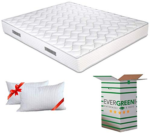 EVERGREENWEB Matelas 140x195 cm + Oreillers GRATUIT Mousse Anatomique - Épaisseur 20cm - Mousse H.R - Système Triple Couche - 7 Zones de Confort - Indépendance de Couchage Ergonomique Hypoallergénique