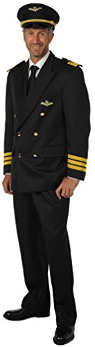 Pilot Kapitän Sven Kostüm für Herren - Schwarz/Gold - Flugzeugführer Verkleidung Karneval Mottoparty Theater