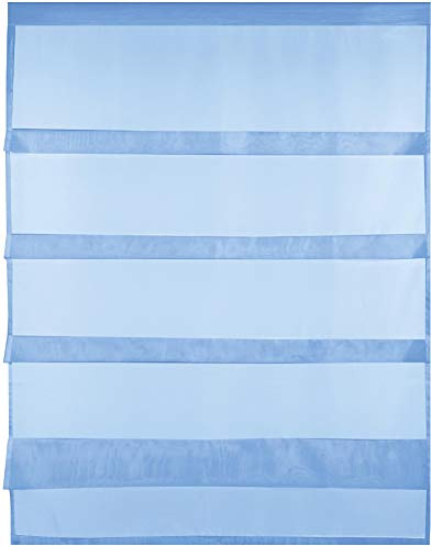 Bestlivings Transparente Bistrogardine Raffoptik mit Stangendurchzug in Voile, schlicht und modern in vielen erhältlich (90 x 110 cm/blau - Mittelblau)