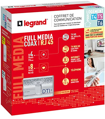 LEGRAND - Coffret de Communication Pré-équipé Full Media - Coffret DTI RJ45/Coaxial - Pour Distribuer Tous Les Médias sur Différentes Prises - Pour Logement T4/T5/T6 - Fabriqué En France - Blanc