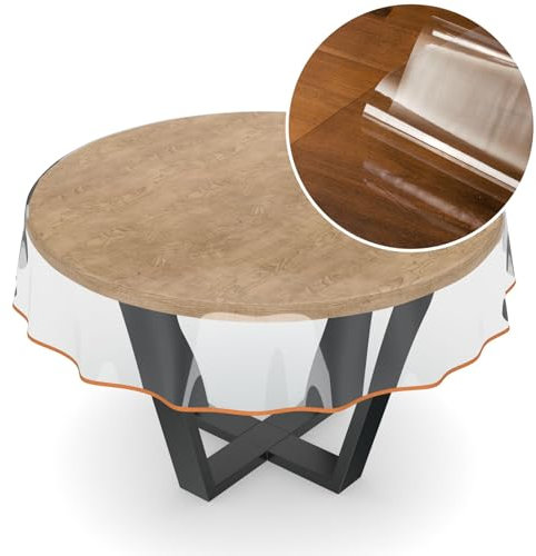 ANRO Tischdecke Transparent abwaschbar Durchsichtig Folie mit Saum in Orange Rund 120cm 0,5mm Glasklar Tischfolie Tischschutz PVC Schutzdecke wasserabweisend