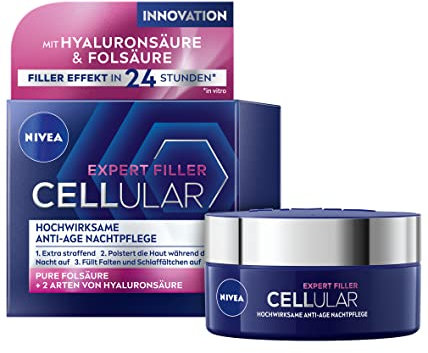 NIVEA Cellular Expert Filler Hochwirksame Anti-Age Nachtpflege (50 ml), extra straffende Nachtcreme mit Auffüllungseffekt, aufpolsternde Anti Falten Creme für die Nacht