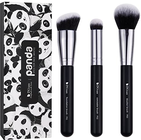 DUcare 3 pcs Face Makeup Brushes Set - Foundation Concealer Blusher Brush Powder Brush Kit Soft Dense Hair for Blending Liquid Cream Buffing Tapered Concealer Contour Necessary Professionally (Black)