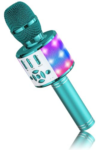 BONAOK Kabelloses Bluetooth-Mikrofon, Kindermikrofon mit LED-Lichtern, Mini-Karaoke-Maschine für Party/Zuhause/Geburtstag, kompatibel mit Bluetooth iOS Android (blau)