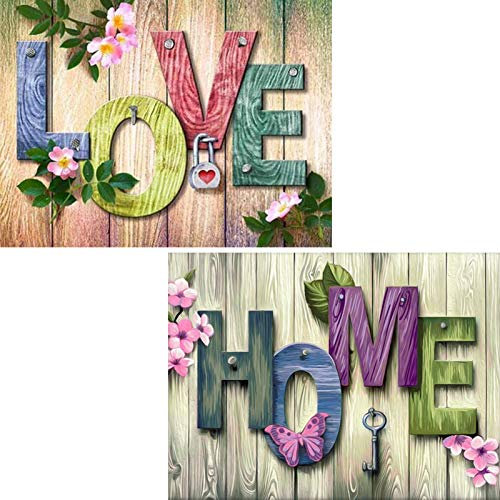 QINREN 2 Sätze Diamond Painting mit Zubehör Werkzeuge, 30x40cm 5D DIY Diamond Painting Bilder Set Crystal Strass Stickerei Painting Handwerk Haus Dekoration (Home & Love)