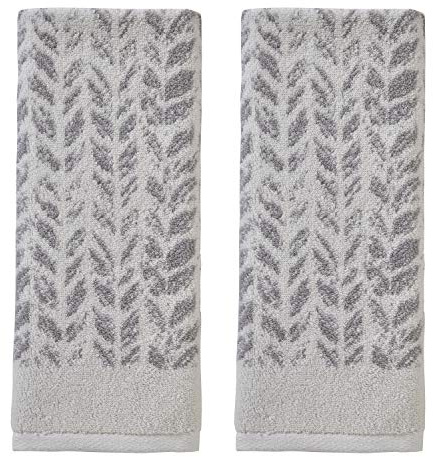 SKL Home Distressed Leaves Han Towel Set-2pc, 100% Turkish Cotton, Gray