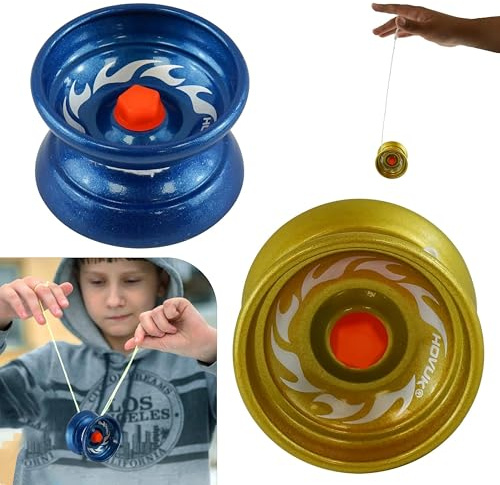 2 Yoyos en métal et Aluminium Enfants–5 cm| Yoyo Professionnel avec Cordes| Yoyo à Double Usage pour Adultes et Enfants débutants 3+Y (Or et Bleu)