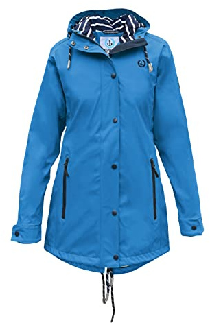 MADSea Manteau de pluie pour femme Friesennerz 620 | Parka de pluie mi-longue imperméable | Coupe-vent avec doublure intérieure maritime blanc/bleu, bleu, 42