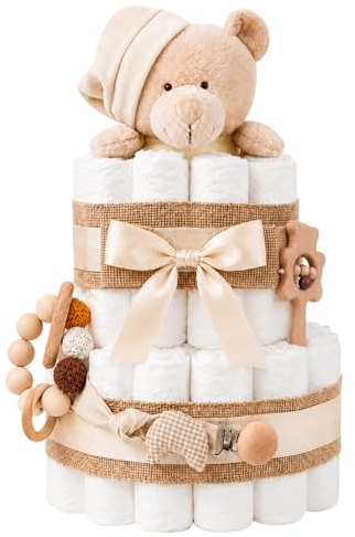Tarta de Pañales DODOT | Pastel de Pañales para Bebés | Regalo Original para Recién Nacido | Regalo para Bebé Unisex | Modelo Beige Bear – MyLittleBabies