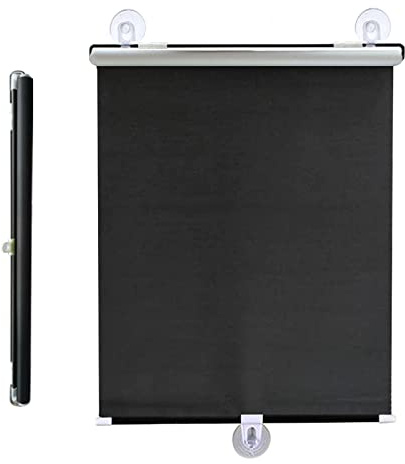 Suction cup roller blinds no drilling,blackout curtains,automatic retractable roller shades,temporary privacy blinds for doors and windows,bedrooms and balconies,UV protection,Black-58x125cm/23x49in