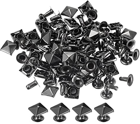 sourcing map 100 Ensembles Pointe Rivet, 7mm Pyramide Rapide Rivet Clouons Carré Punk Pointes Maroquinerie Décoration pour Vêtements Ceintures Sacs Chaussures, Pistolet-noir