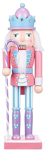 Veemoon Nutcracker Christmas Decor Wooden Pink Nutcrackers Figures for Xmas Indoor Tabletop Desktop Shelves Ornaments