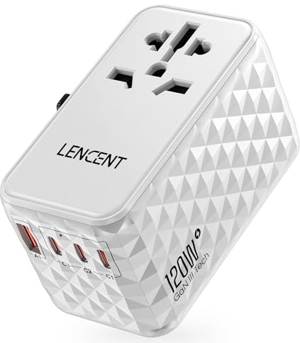 LENCENT 120W Reiseadapter Weltweit, Universal Reisestecker Weltreise | Adapter mit 1 USB A und 3 USB C, Internationaler Steckdosenadapter für Japan Thailand USA England Australien(Typ A/G/I/C)