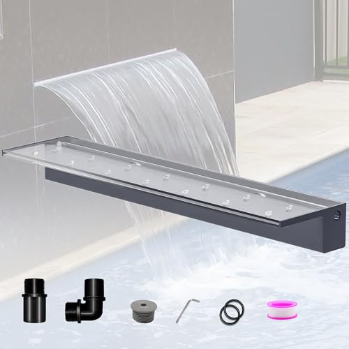LONGRUNNEW Kit de Lames de Cascade d'étang, Fontaine de Piscine en Acrylique de 90 cm avec Accessoires, Largeur 20 cm, Cascade de déversoir pour décoration de Jardin, Patio, étang