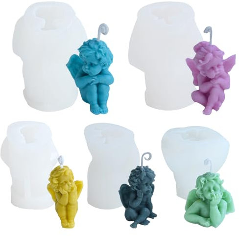 Homefantasy 5 Stück Diy Kerzen GießFormen Set,Kerzen Silikonform 3d Engel Siliko,Kerzen Formen Silikon Set,Kerzenform Zum GießEn Silikon,für Kerzenherstellung,Diy Handwerk Dekoration