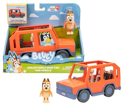 BlueY Familienausflug Geländewagen mit Figuren und Zubehör | Heeler-Familienwagen für den großen Roadtrip, mit beweglichen Figuren, Surfbrettern und Zubehör; ab 3 Jahren