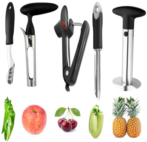 Apfelentkerner, Ananasentkerner, Schäler, Schneider für Kirsche und Oliven, Jalapeno-Pfefferentkerner und Zucchini-/Gurkenentkerner, Yamesu, 5-teiliges Set, Küchenhelfer