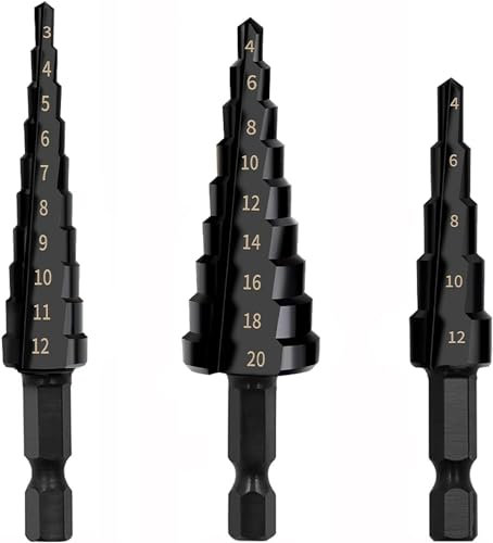 KEWAYO Punte Coniche, Fresa Conica Trapano a Gradini, con Codolo Esagonale 1/4 a Cambio Rapido per Foratura Legno, Alluminio, Plastica e Isolanti