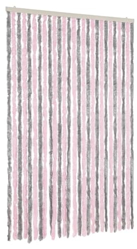 vidaXL Tenda Antimosche Grigio Argento e Rosa 118x220 cm in Ciniglia