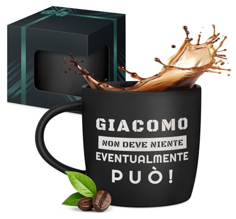 Maverton Tazza da caffè macchiato o tè in ceramica, 400 ml, Incisione | Personalizzata, Tazze con manico per bevande per Lui, Bicchiere da colazione per compleanno uomo, Interno nero, moderno