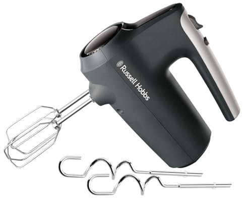 Russell Hobbs Hand Mixer (Electric whisk for baking, 5 Speeds + Turbo Mode, Dishwasher safe chrome beaters & dough hooks, Bowl & heel rest feature, 350W peak power) Desire Matte Charcoal 27151
