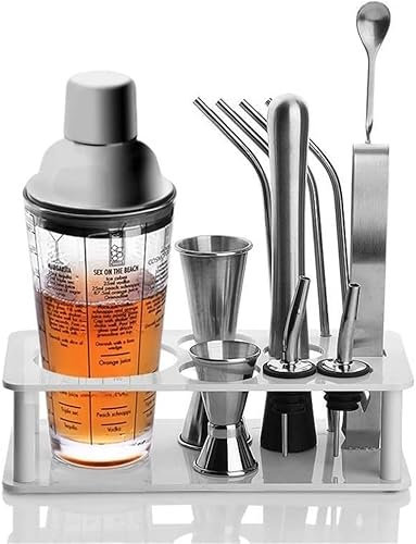 YQYBF Set di shaker da cocktail, kit barista con supporto, barra in acciaio inossidabile 14 pezzi Set for drink che mescolano strumenti for bartendimenti for bar, feste e preparazione di bevande (arge