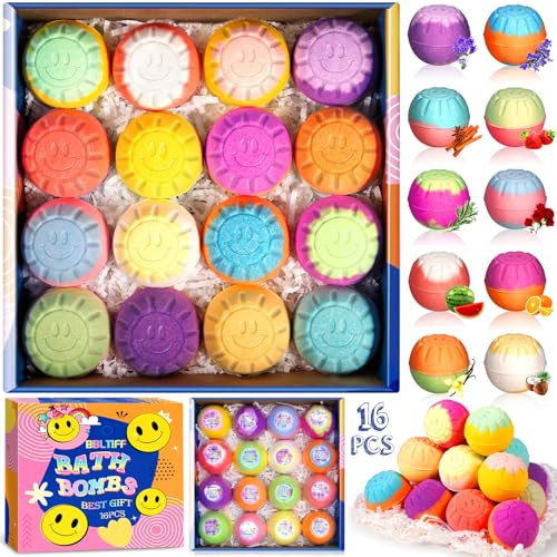 BBLTIFF Badekugeln, Badebomben Geschenkset 16er Pack, Badebomben Frauen, Rein Natürlichen Ätherischen Ölen, für Wellness, Schaumbad, Weihnachten, Valentinstag Geschenke