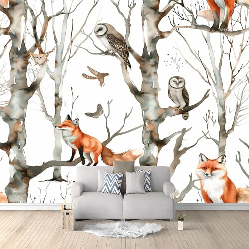 Générique Papier Peint Panoramique Hibou Animal De La Forêt 250x175 cm Poster Geant Mural 3D, Tapisserie Photo Peinture Murale, Papier Peint Intissé Fresque pour Salon Chambre Toile Fond TV