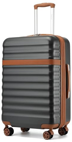 KONO Koffer Trolley Mittelgroß Koffer Reisekoffer von ABS+PC Hartschalenkoffer mit 4 Rollen TSA Schloss (Grau/Braun,L)