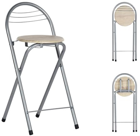 ZZINOKE® Barhocker Klappbarer 1er-Set mit Lehne und Fußstütze Holzmaserung | Sitzhöhe 61cm, Keine Montage Erforderlich, Tragbarer Outdoor, Küche, Bistro, Geschäft, Veranstaltungen im Freien
