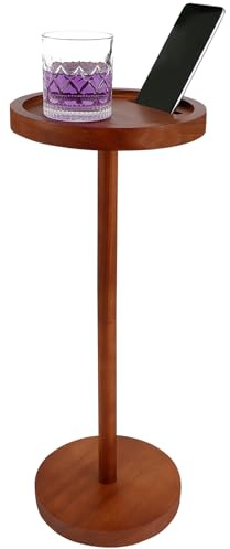 NIHUIFDPY Mesa auxiliar pequeña redonda de madera con soporte para teléfono, 23,8 x 55 cm, mesita de noche, sofá, mesas auxiliares para espacios pequeños, sala de estar, dormitorio, balcón y patio