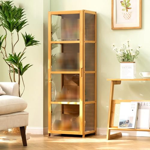 AnYaBinni Acryl Vitrine, 4 Lagen Sammlervitrine, Staubdichte Glasvitrine Stehend Standvitrine, Vitrine für Bambus Sammlerstücke für Bücher, Wein, Büro, Wohnzimmer, Küche (Transparent auf DREI Seiten)
