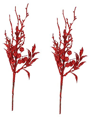 HOLIDYOYO 2stücke Künstliche Glitzerblatt-Picks Für Weihnachten DIY Blumenstrauß-stiele Ornamente Für Weihnachtsbaum-Dekoration Leicht Und Langlebig Wiederverwendbar Und Lichtbeständig