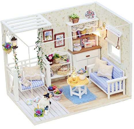 Gogogmee Selbstgemacht Holzhaus Modellbausatz Led Beleuchtung Miniatur Haus Modell Für Kinder Bastelset Geburtstag Weihnachten